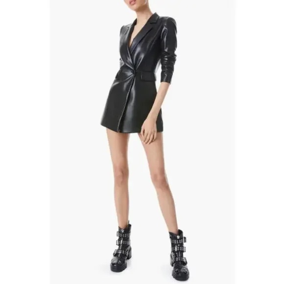 Alice + Olivia Black Faux Leather Jumpsuit - Picture 4 of 8